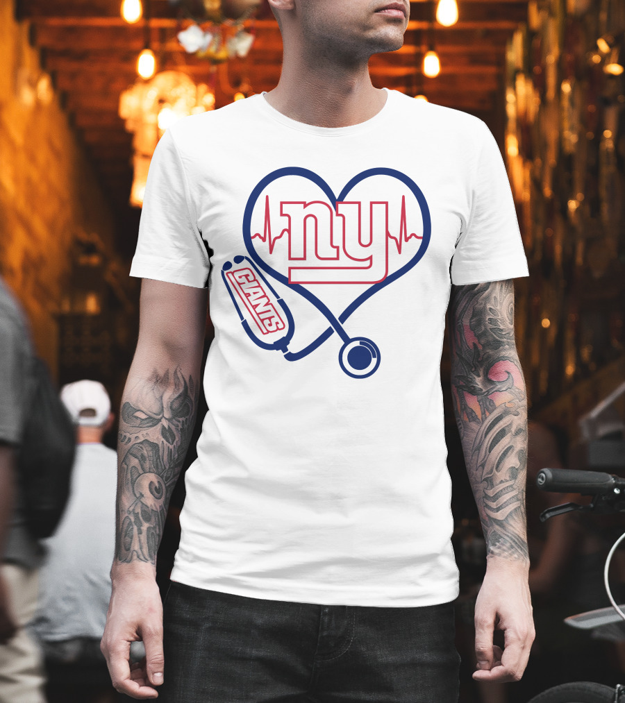 Nurse Heartbeat NY Giants Stethoscope T-Shirt