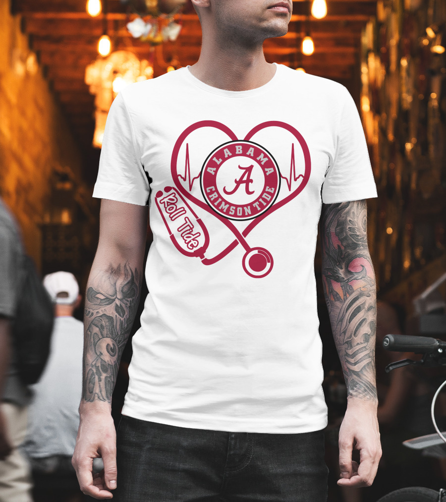 Alabama Crimson Tide Heartbeat Stethoscope Roll Tide T-Shirt