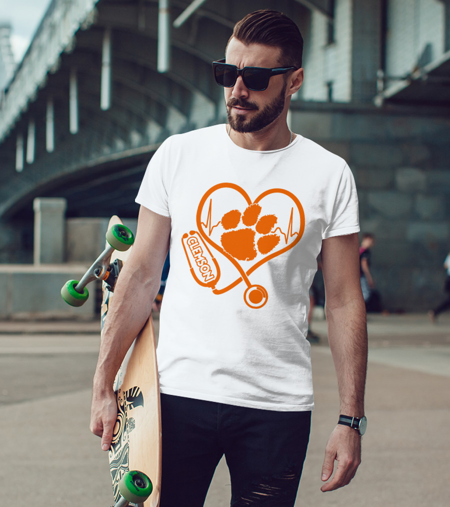 Clemson Tigers Nurse Heartbeat Paw Stethoscope T-Shirt