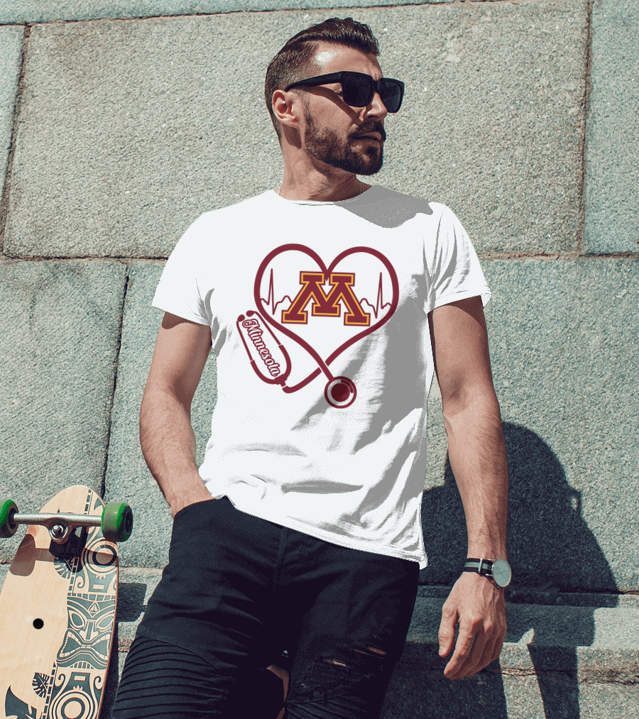 Minnesota Golden Gophers Nurse Love Heartbeat Stethoscope T-Shirt