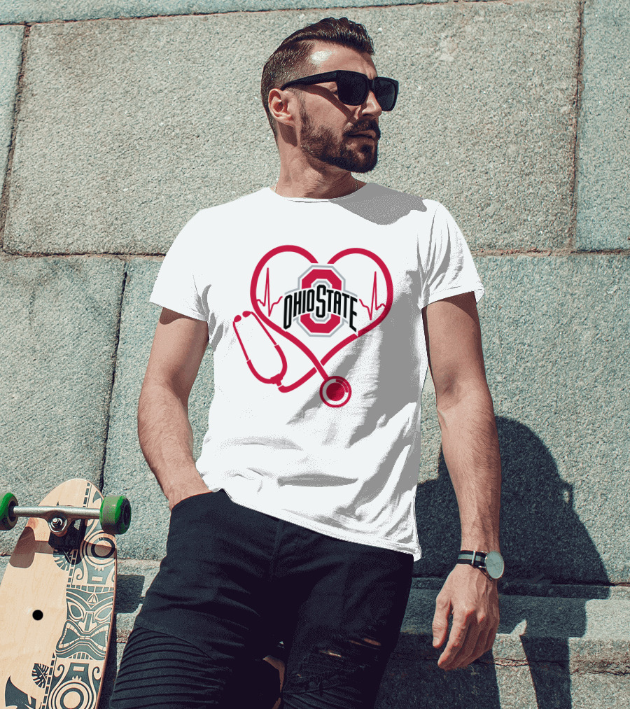 Ohio State Buckeyes Nurse Heartbeat Stethoscope T-Shirt