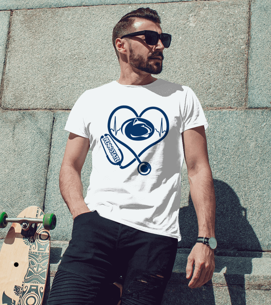 Penn State Nittany Lions Nurse Heartbeat Stethoscope Love T-Shirt