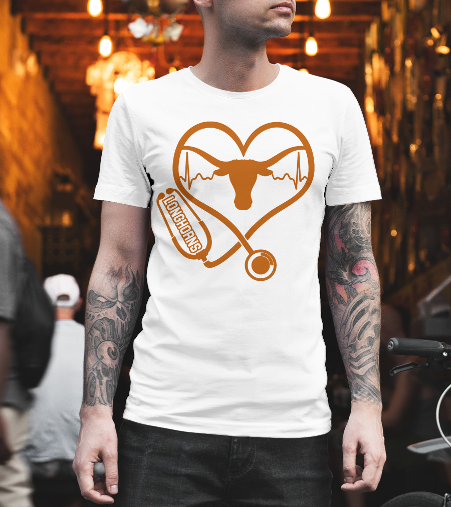 Texas Longhorns Nurse Love Heartbeat Stethoscope T-Shirt