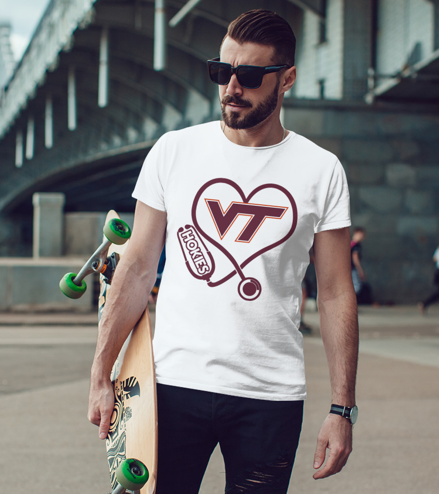 Nurse Love VT Hokies Heart Stethoscope T-Shirt