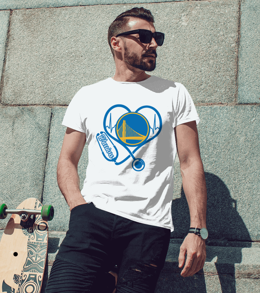 Nurse Love Warriors Heartbeat Stethoscope Golden State Bridge T-Shirt