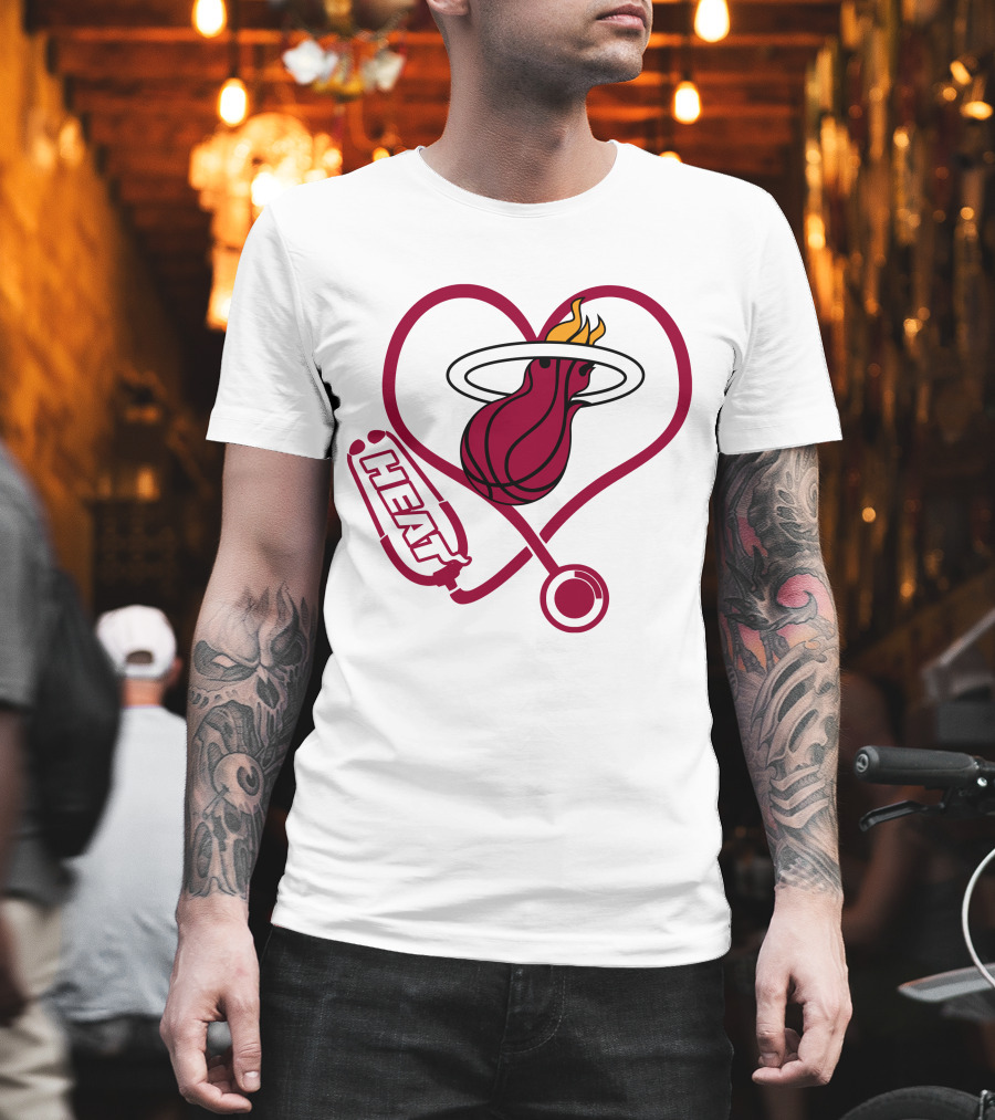 Nurse Love Miami Heat Heart Stethoscope Basketball Flame T-Shirt