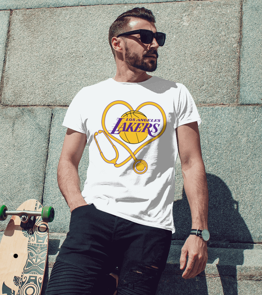 Los Angeles Lakers Heart Stethoscope Nurse Love T-Shirt