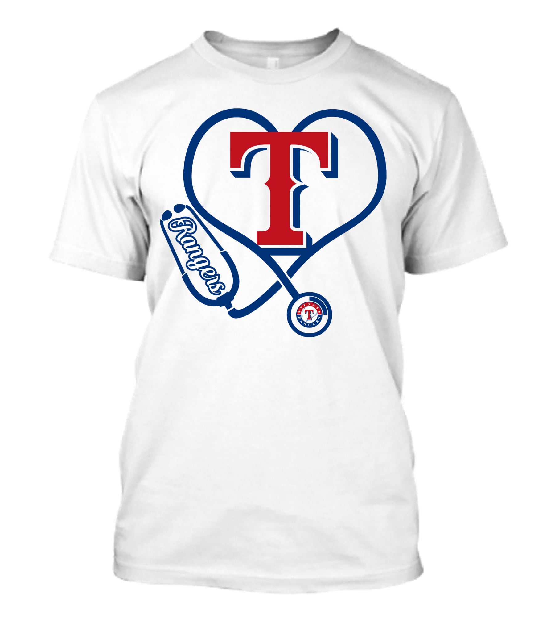 Nurse Love Texas Rangers Stethoscope Heart T-Shirt