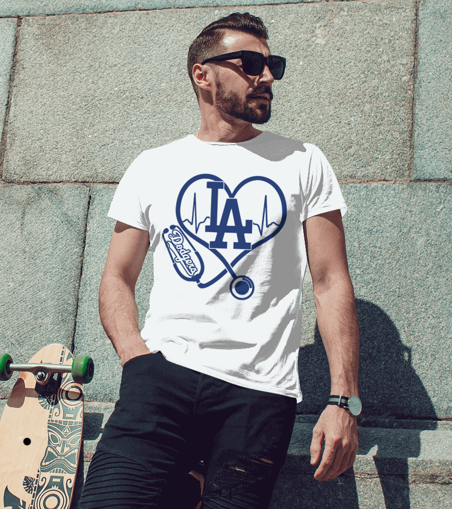 Nurse Heartbeat Los Angeles Dodgers Stethoscope T-Shirt