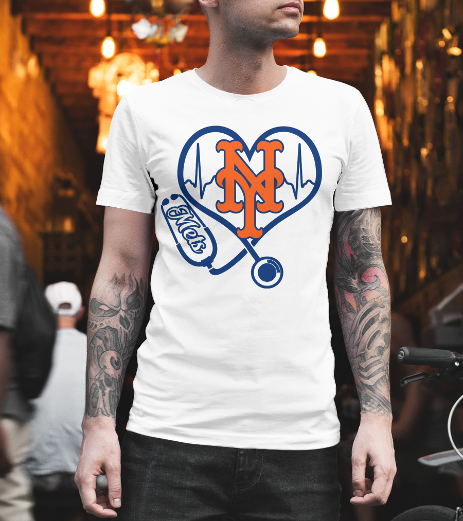 New York Mets Nurse Heartbeat Stethoscope Mets T-Shirt