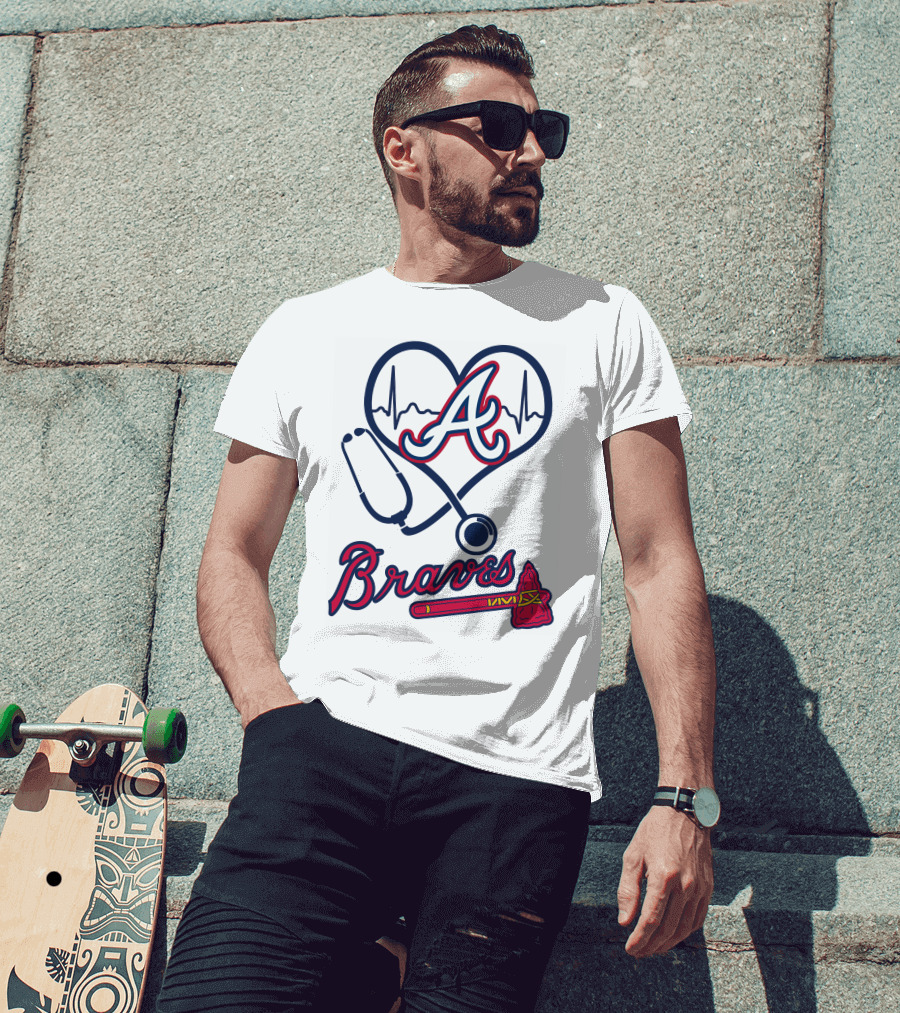 Nurse Love Braves Heartbeat Stethoscope Atlanta T-Shirt