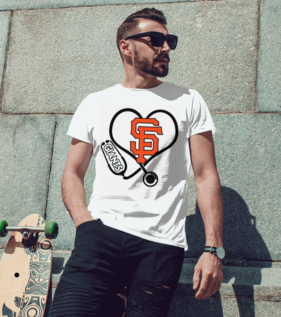 San Francisco Giants Nurse Love Heart Stethoscope T-Shirt
