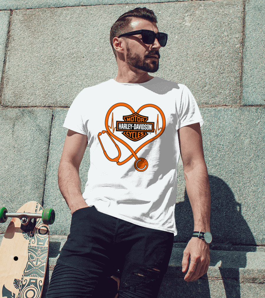 Nurse Love Harley Davidson Motorcycles Stethoscope Heartbeat T-Shirt