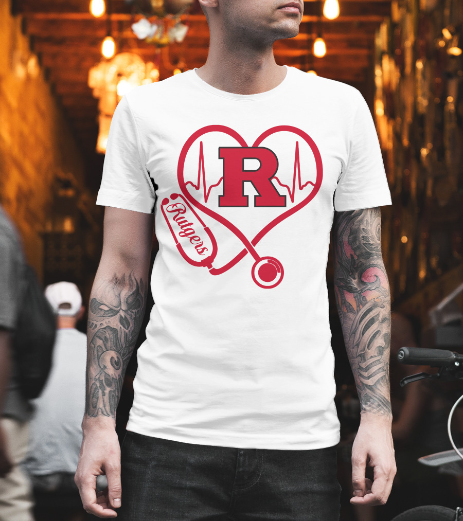 Rutgers Scarlet Knights Nurse Love Stethoscope Heartbeat T-Shirt
