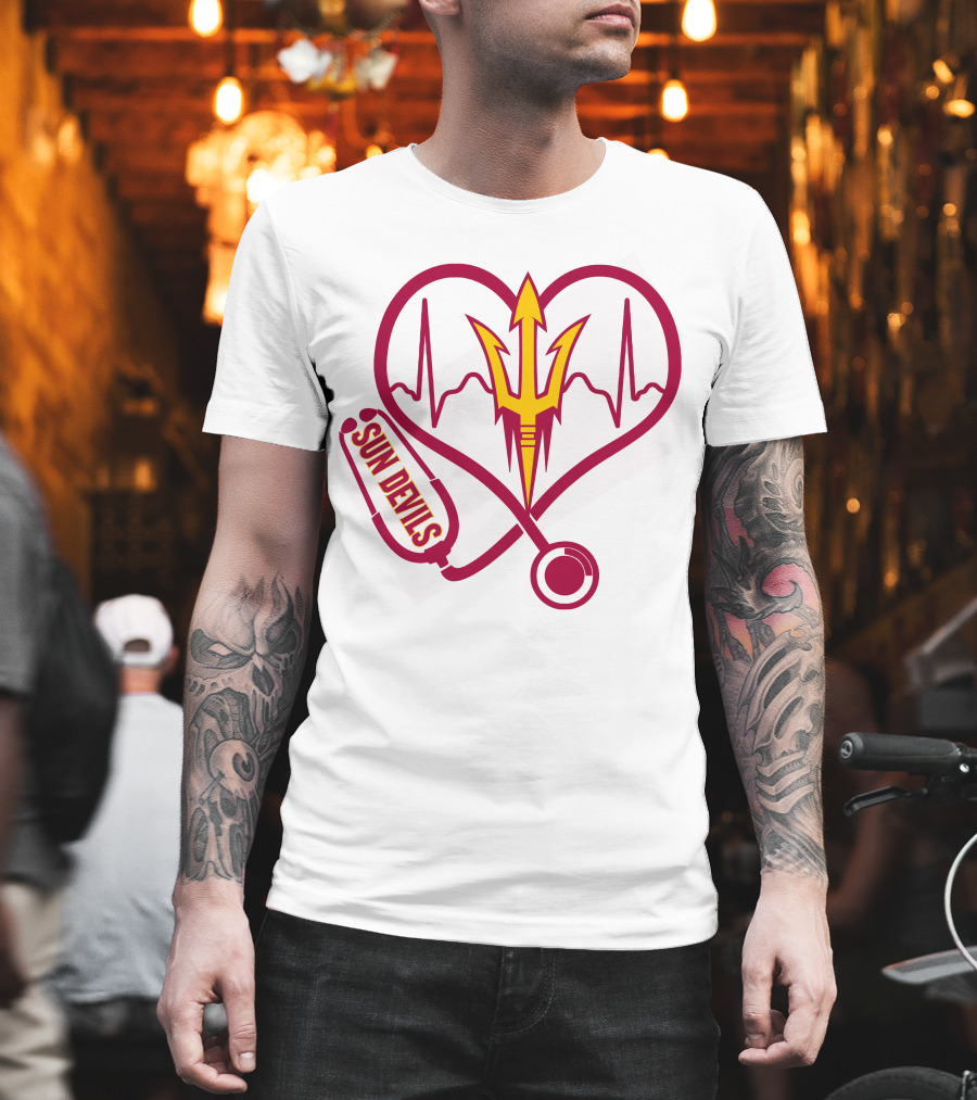 Nurse Love Arizona State Sun Devils Heartbeat Stethoscope T-Shirt