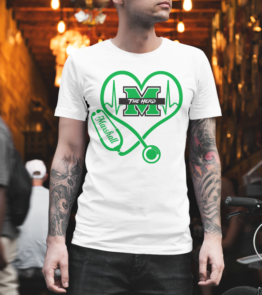 Marshall Thundering Herd Nurse Love Heartbeat Stethoscope T-Shirt