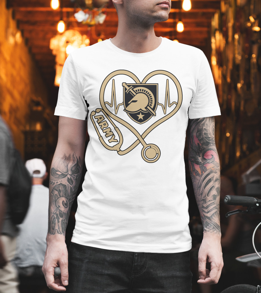 Nurse Army Love Black Knights Stethoscope Heartbeat T-Shirt