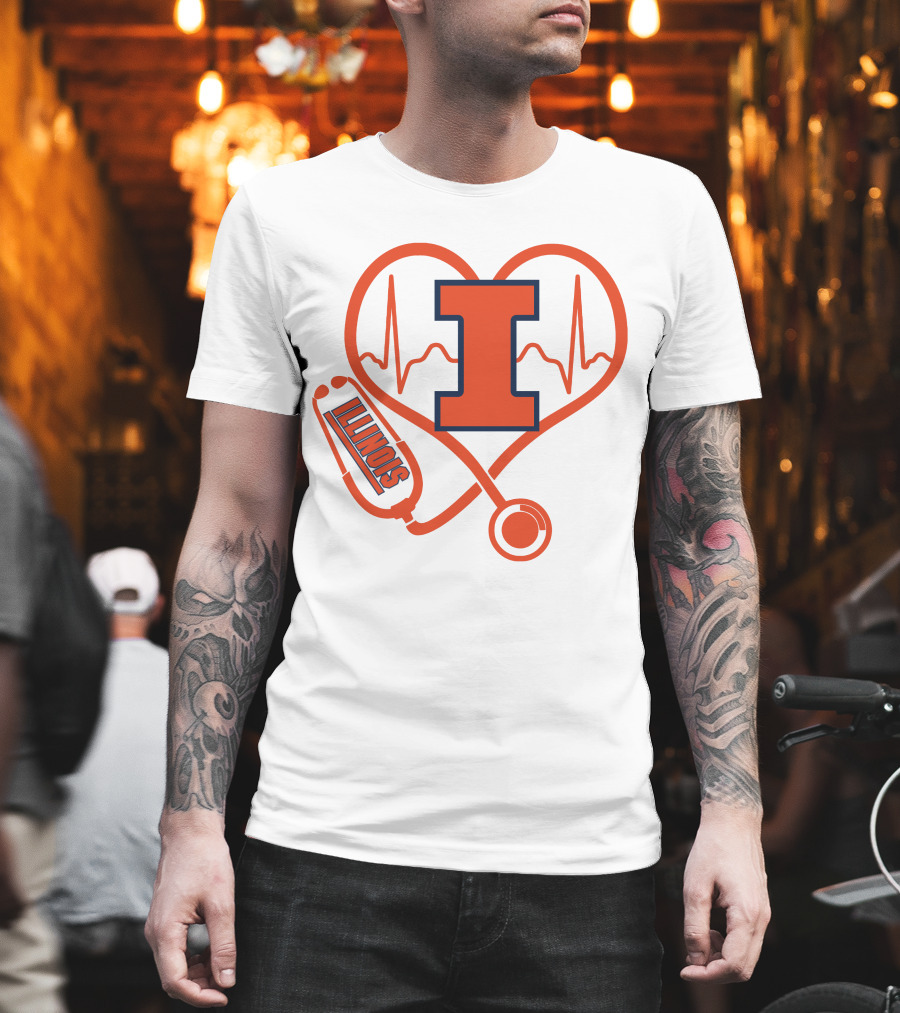 Illinois Fighting Illini Nurse Love Heartbeat Stethoscope T-Shirt