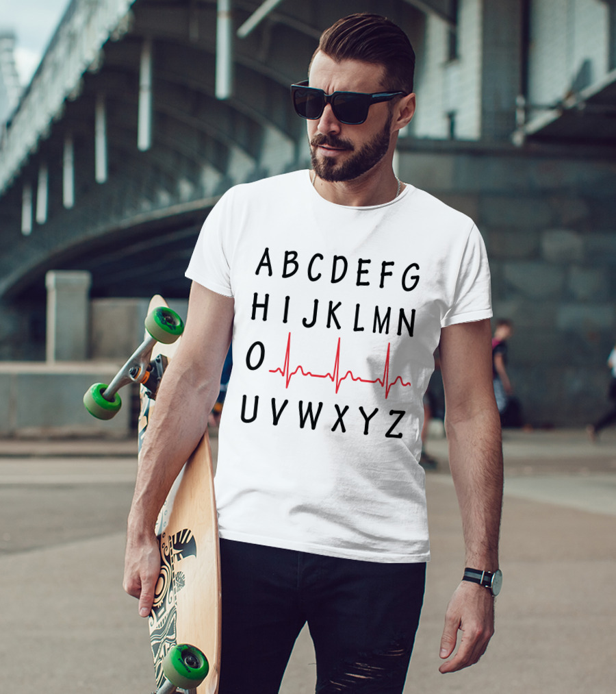 ABCDEFGHI Heartbeat Alphabet O UVWXYZ T-Shirt