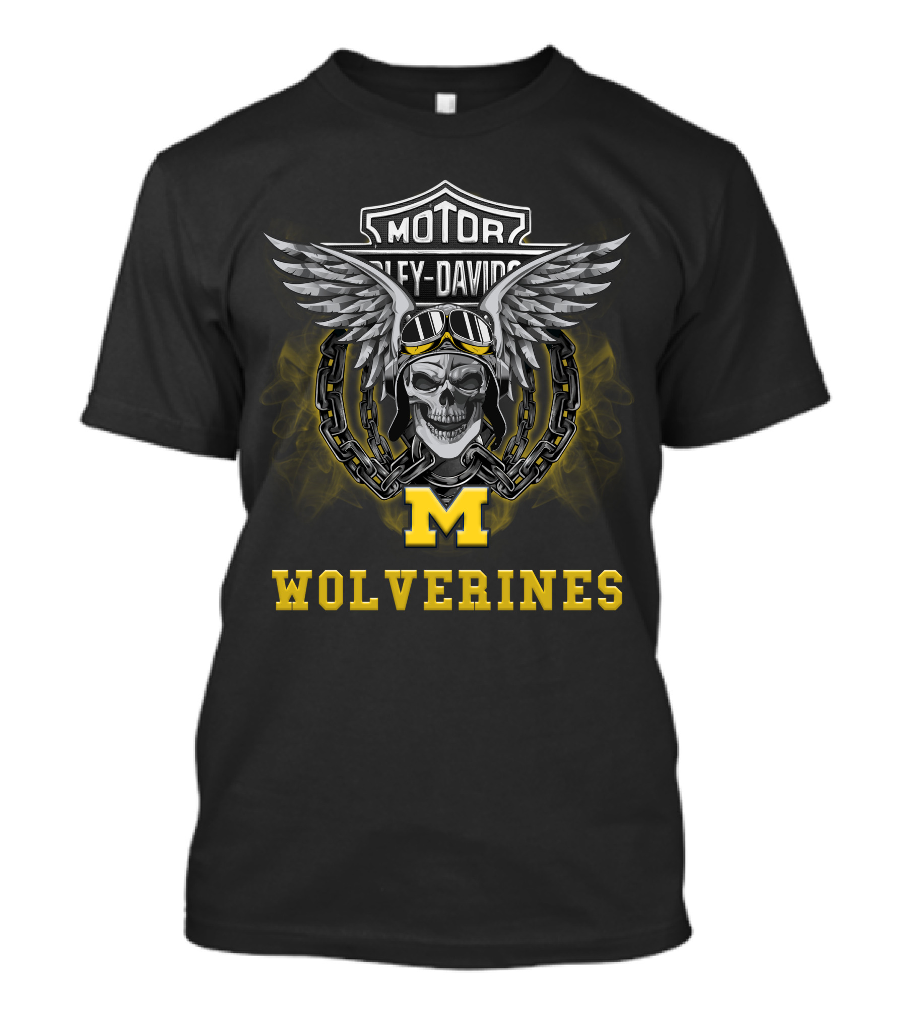 Harley Davidson Motor Michigan Wolverines Skull Wings Goggles M T-Shirt