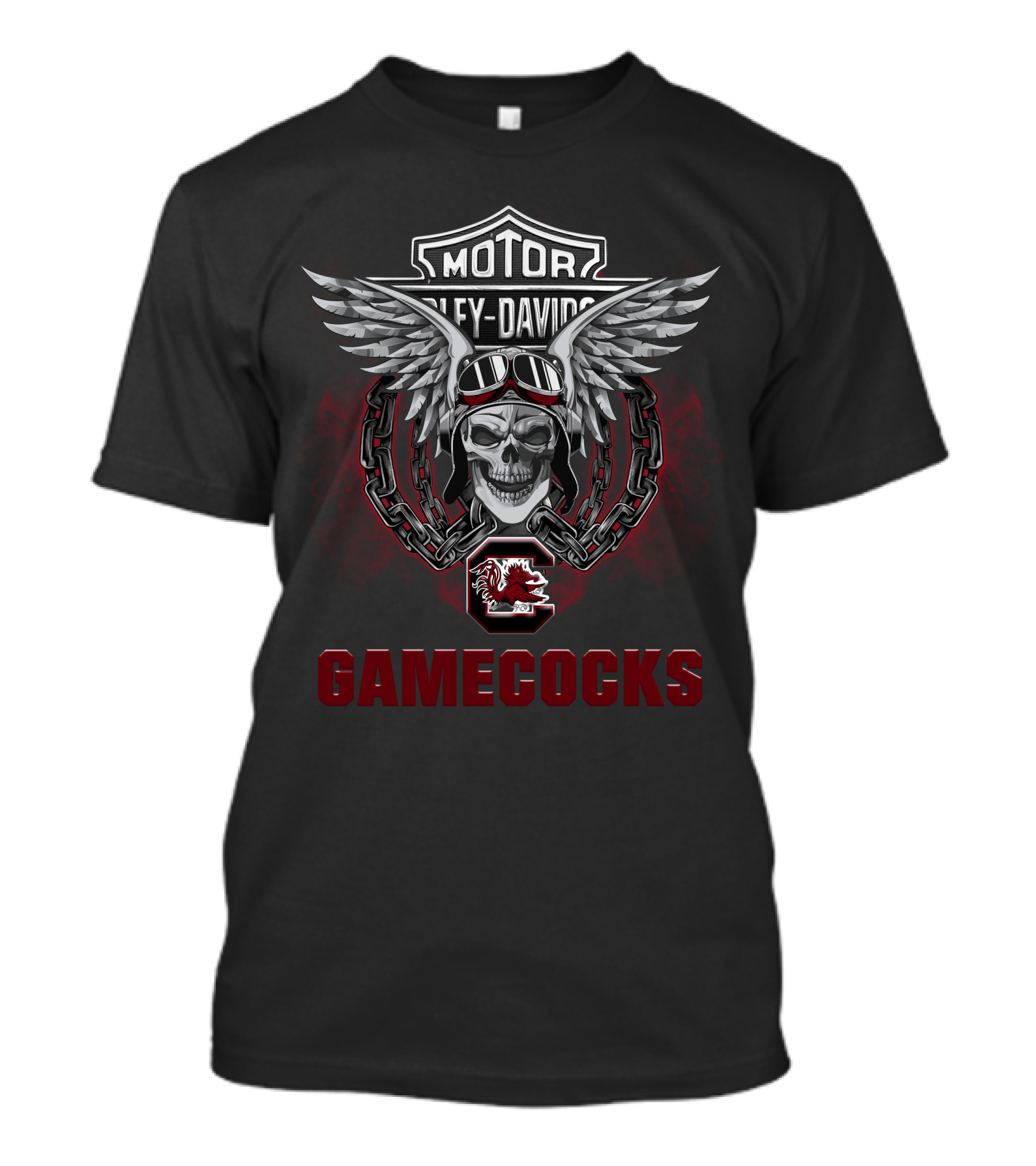 Harley Davidson South Carolina Gamecocks Skull Wings Chain T-Shirt