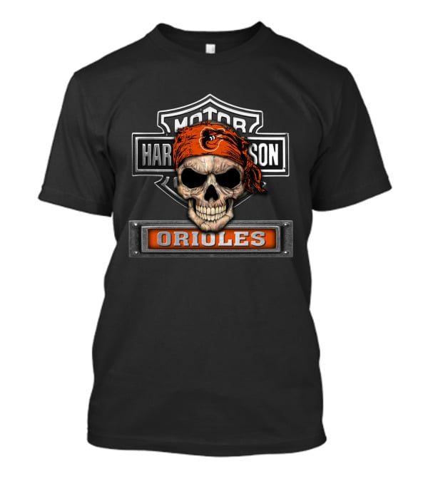 Harley Davidson Motorcycle Skull Bandana Orioles T-Shirt