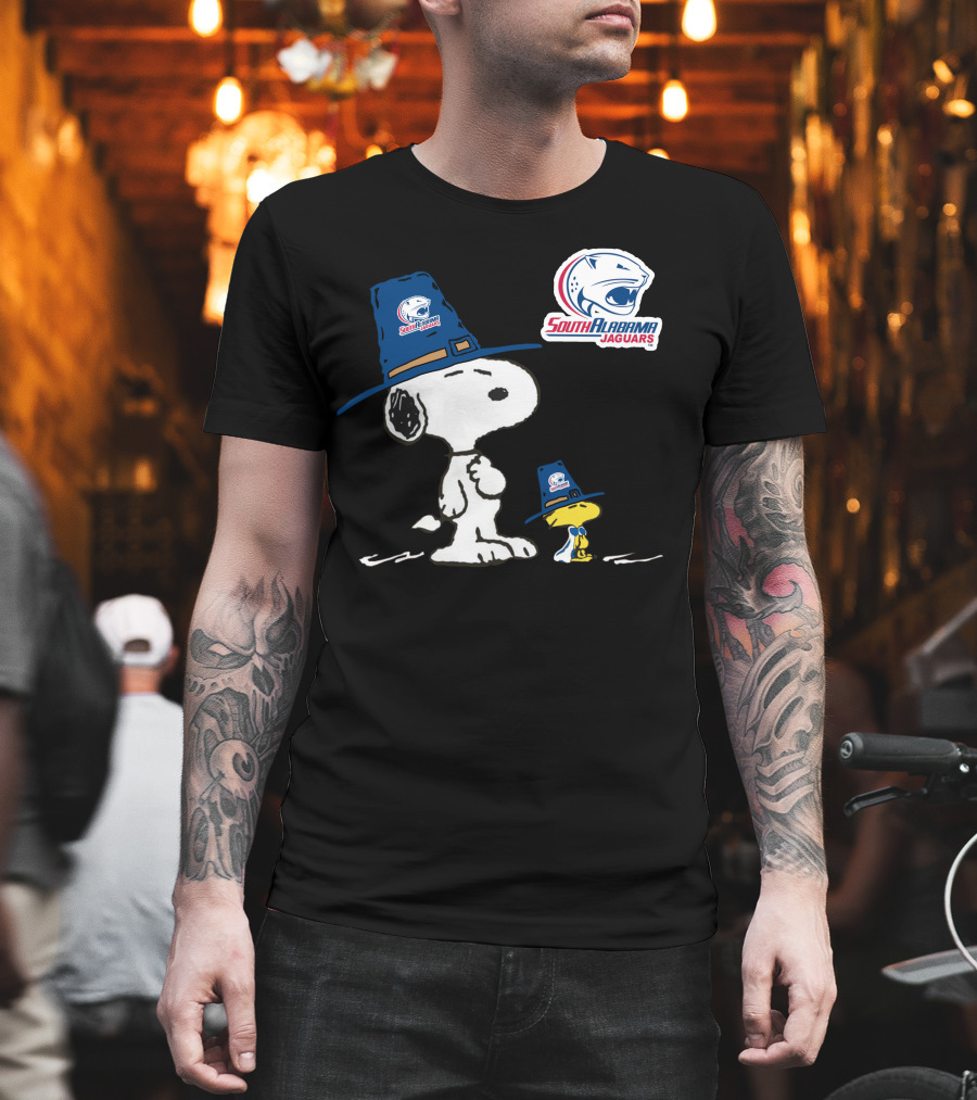 South Alabama Jaguars Snoopy and Woodstock Thanksgiving Hats T-Shirt