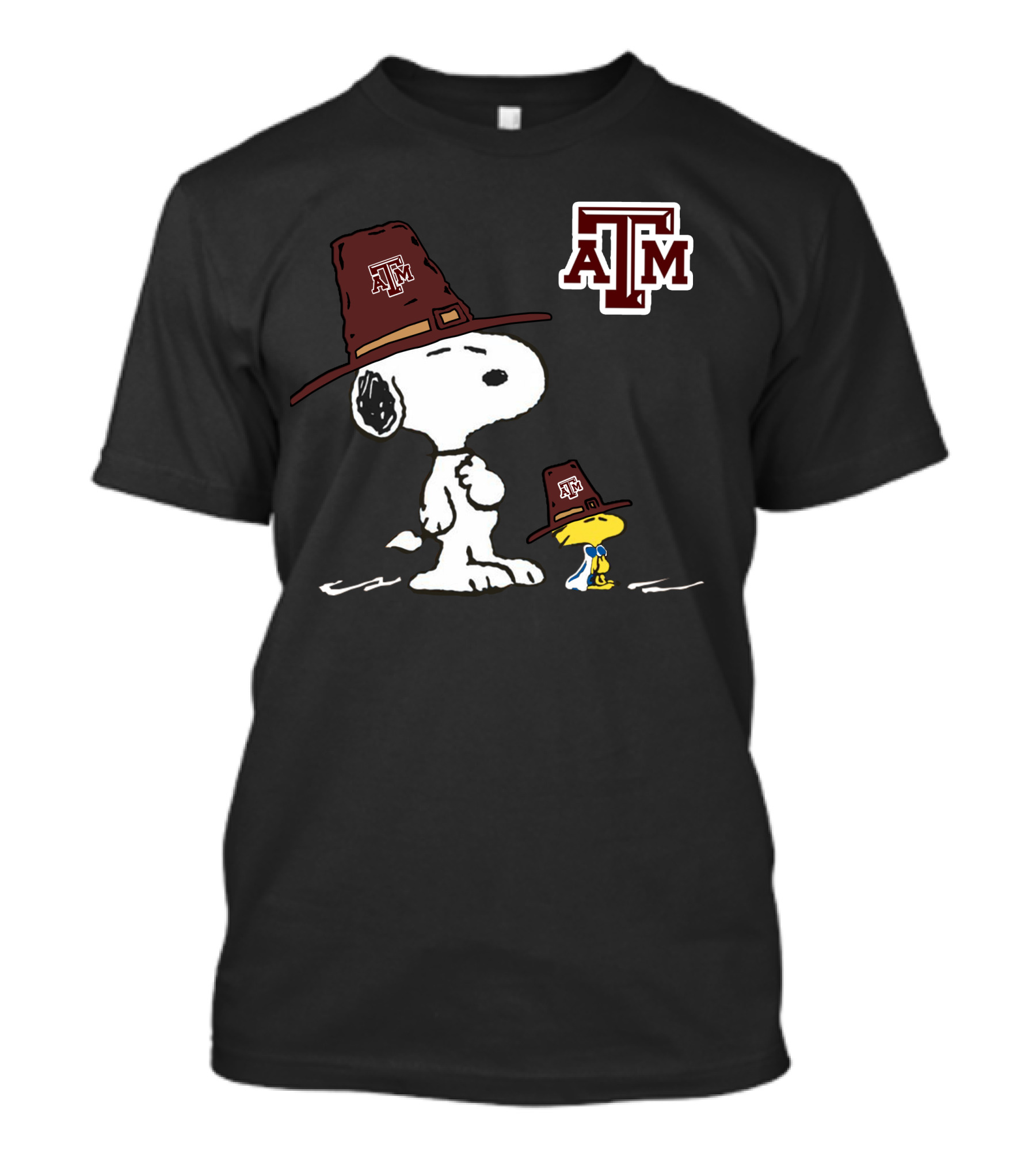 Texas A&M Aggies Snoopy And Woodstock Pilgrim Hat T-Shirt