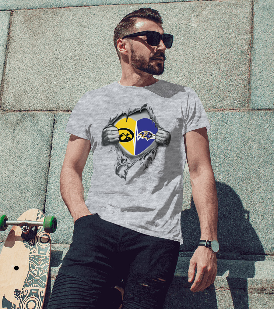 Iowa Hawkeyes Ravens Heart Logo Clash T-Shirt