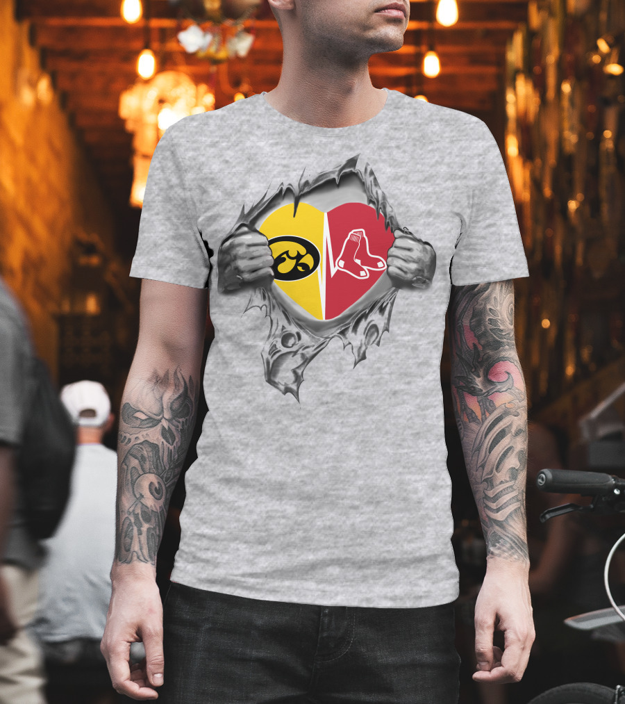 Iowa Hawkeyes Heart Meets Boston Red Sox Split T-Shirt