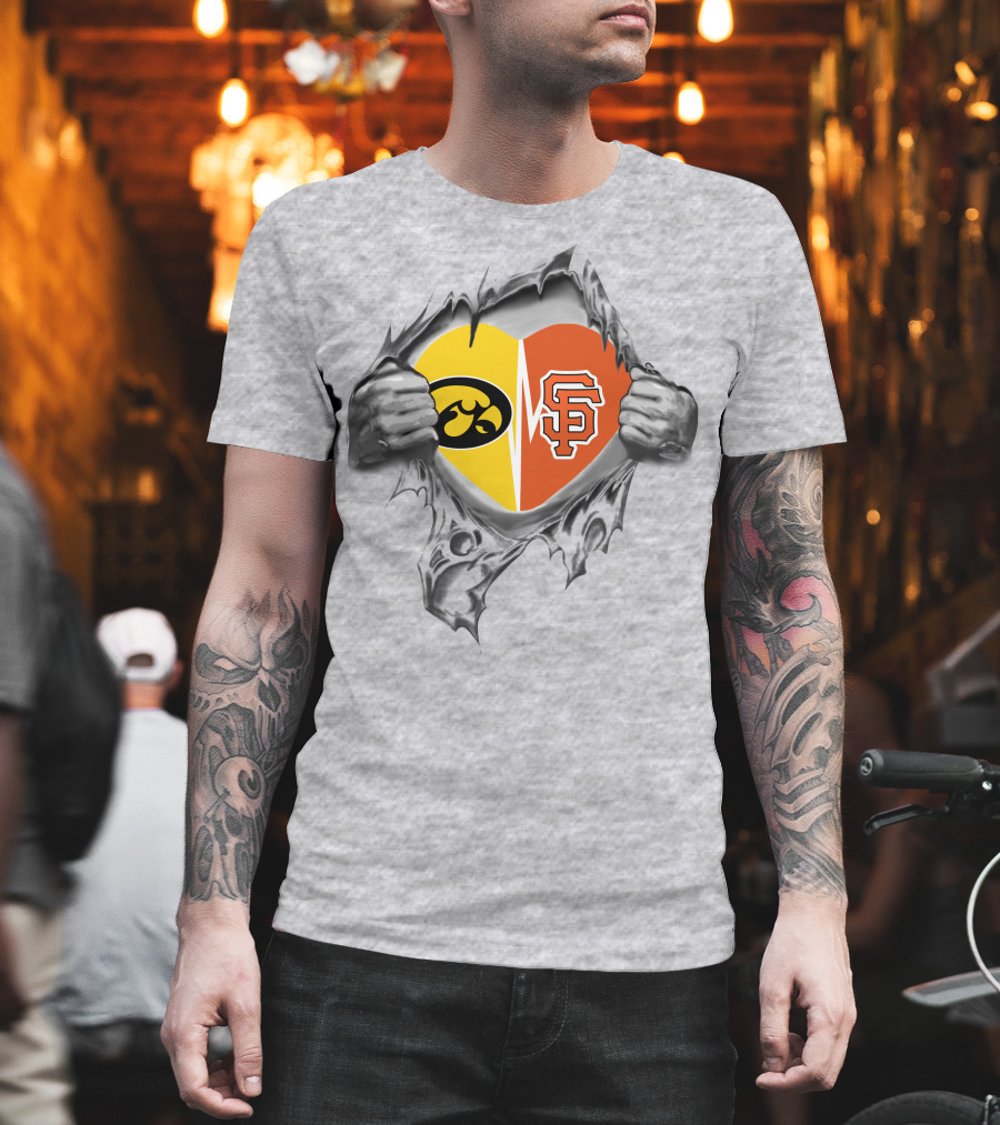 Iowa Hawkeyes Heartbeat Vs San Francisco Giants Loyalty T-Shirt