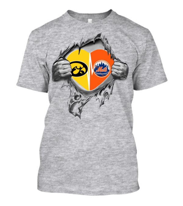 Iowa Hawkeyes Heart New York Mets Tearing Hands T-Shirt