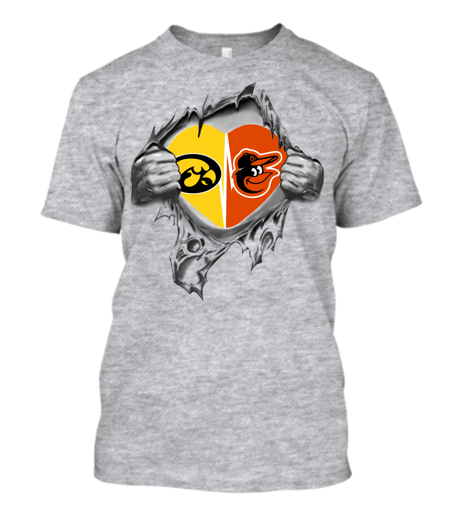 Iowa Hawkeyes Baltimore Orioles Heart Logo Fan Rivalry T-Shirt