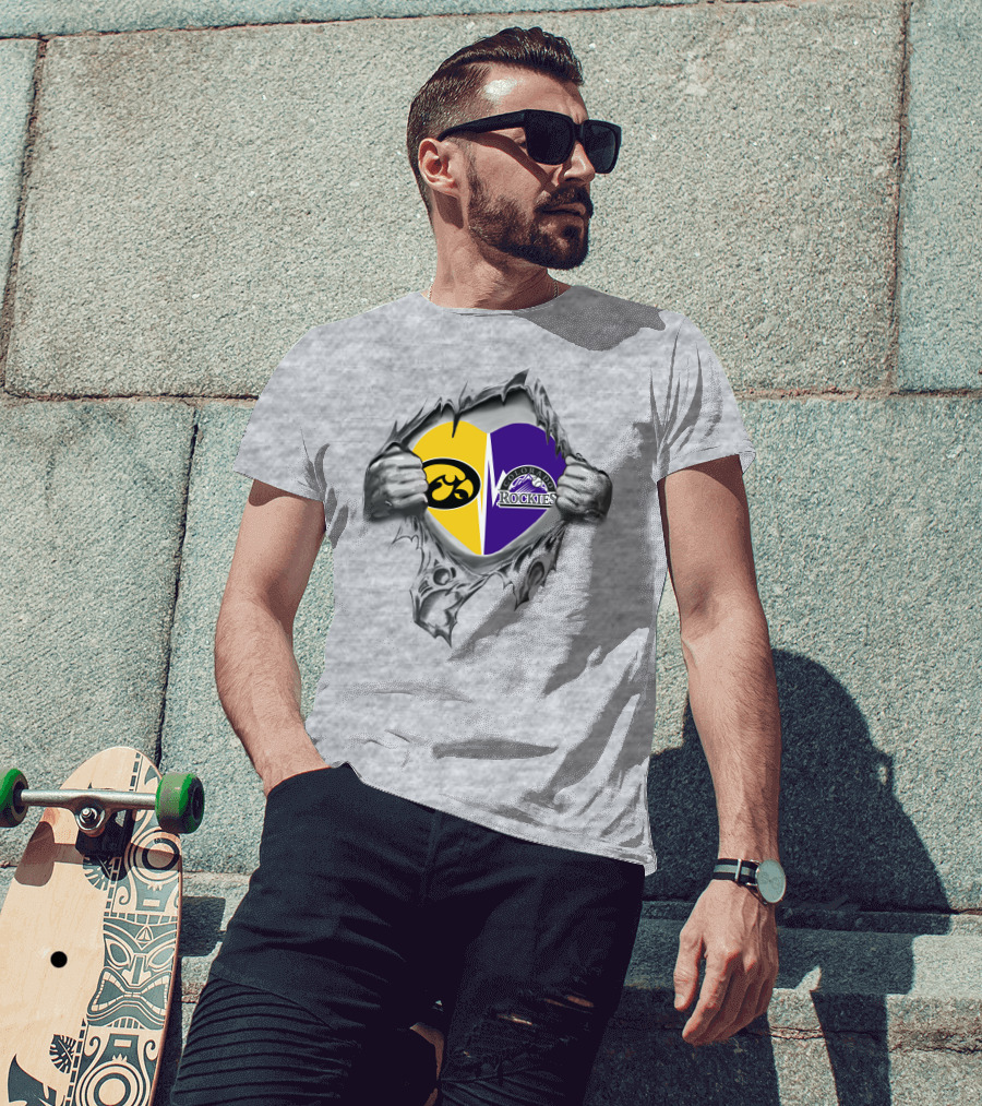 Iowa Hawkeyes Colorado Rockies Heart Logo Fusion T-Shirt
