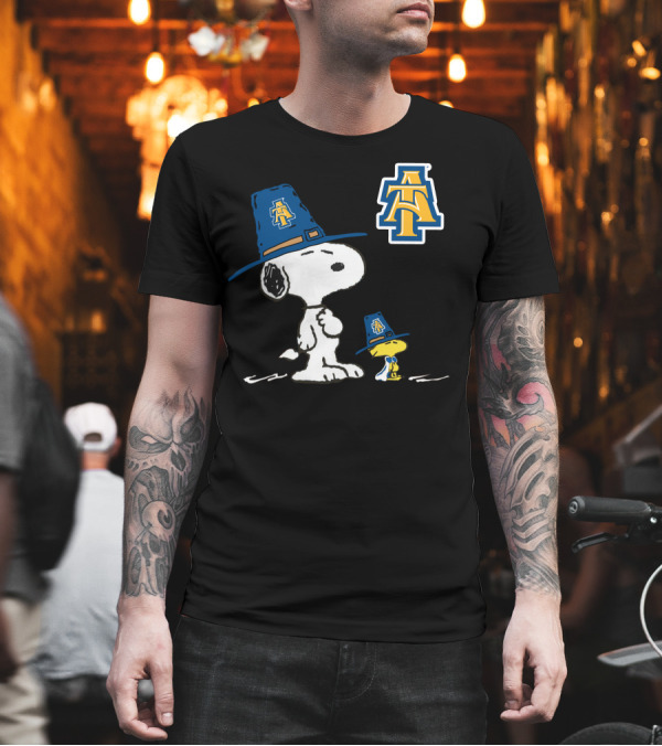 NC A&T Snoopy Woodstock Pilgrim Hat T-Shirt NC A&T Snoopy Woodstock Pilgrim Hat T-Shirt