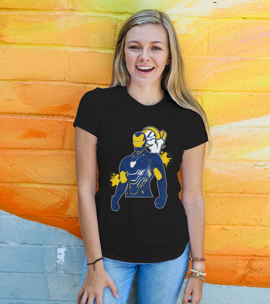 Iron Man Blue And Yellow With Los Angeles Rams T-Shirt