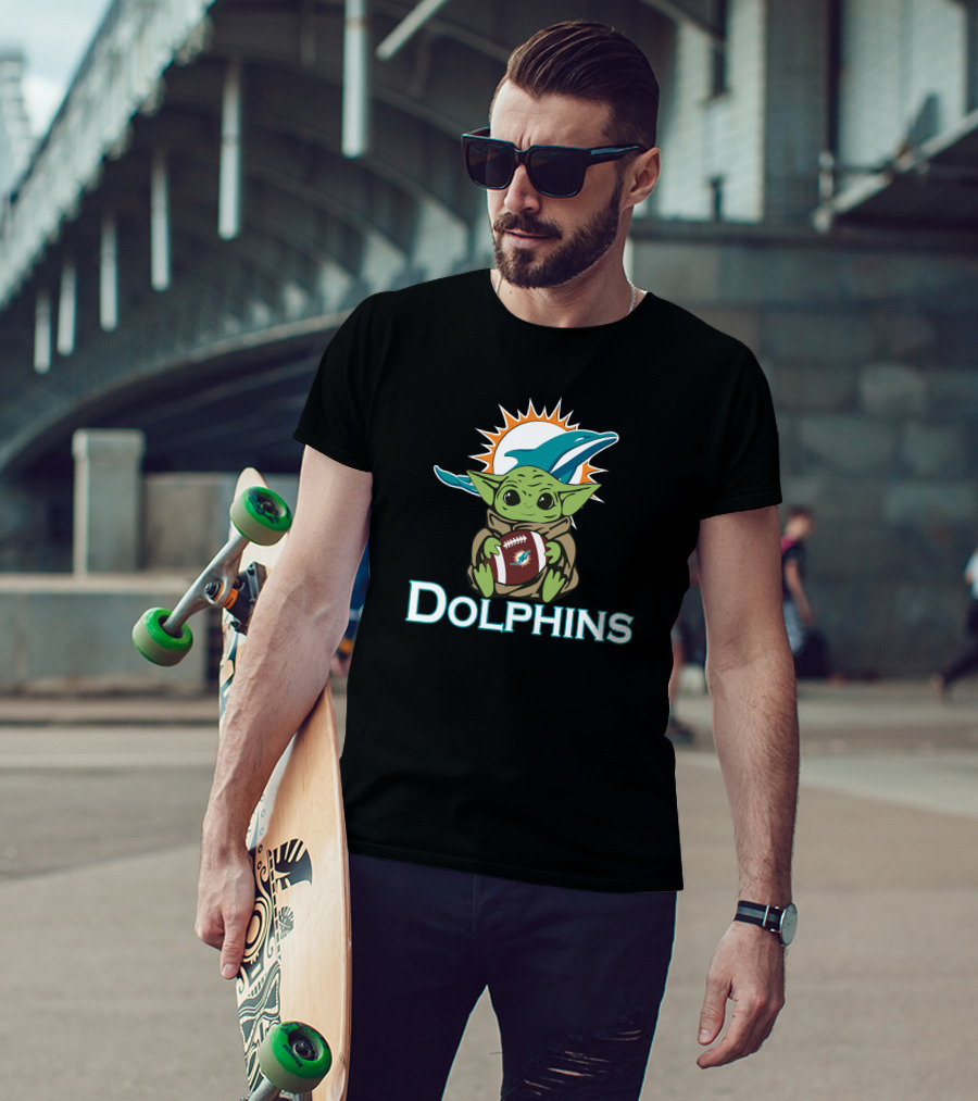 Dolphins Baby Yoda Star Wars Football Fusion T-Shirt