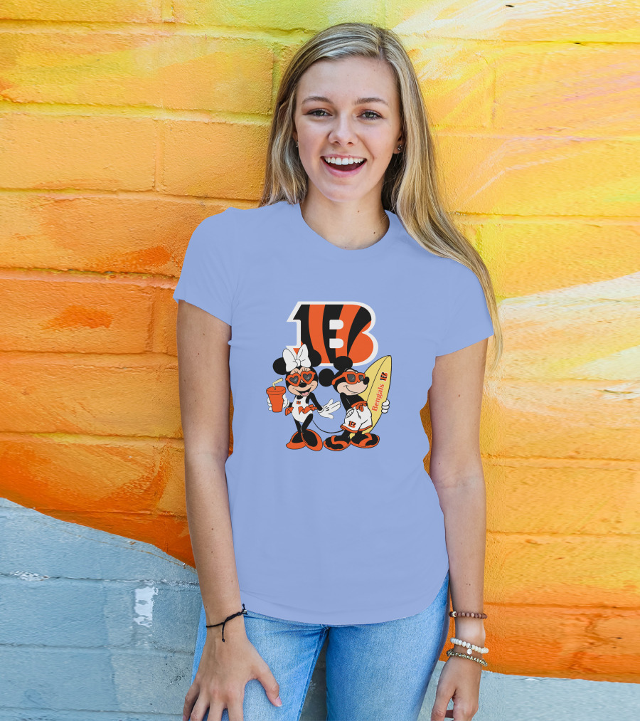 Bengals Mickey And Minnie Vacation Surfer Adventure T-Shirt