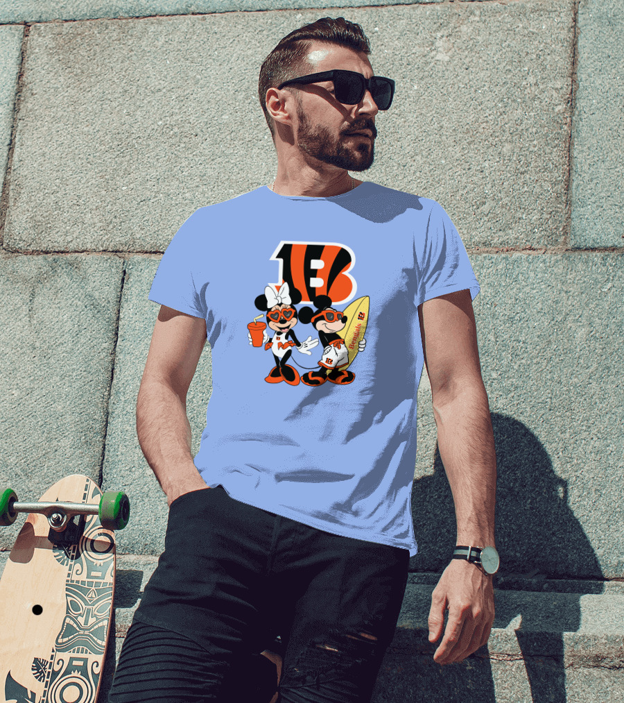 Bengals Mickey And Minnie Vacation Surfer Adventure T-Shirt