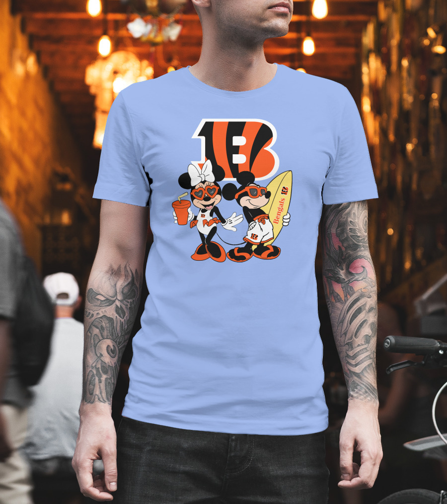 Bengals Mickey And Minnie Vacation Surfer Adventure T-Shirt