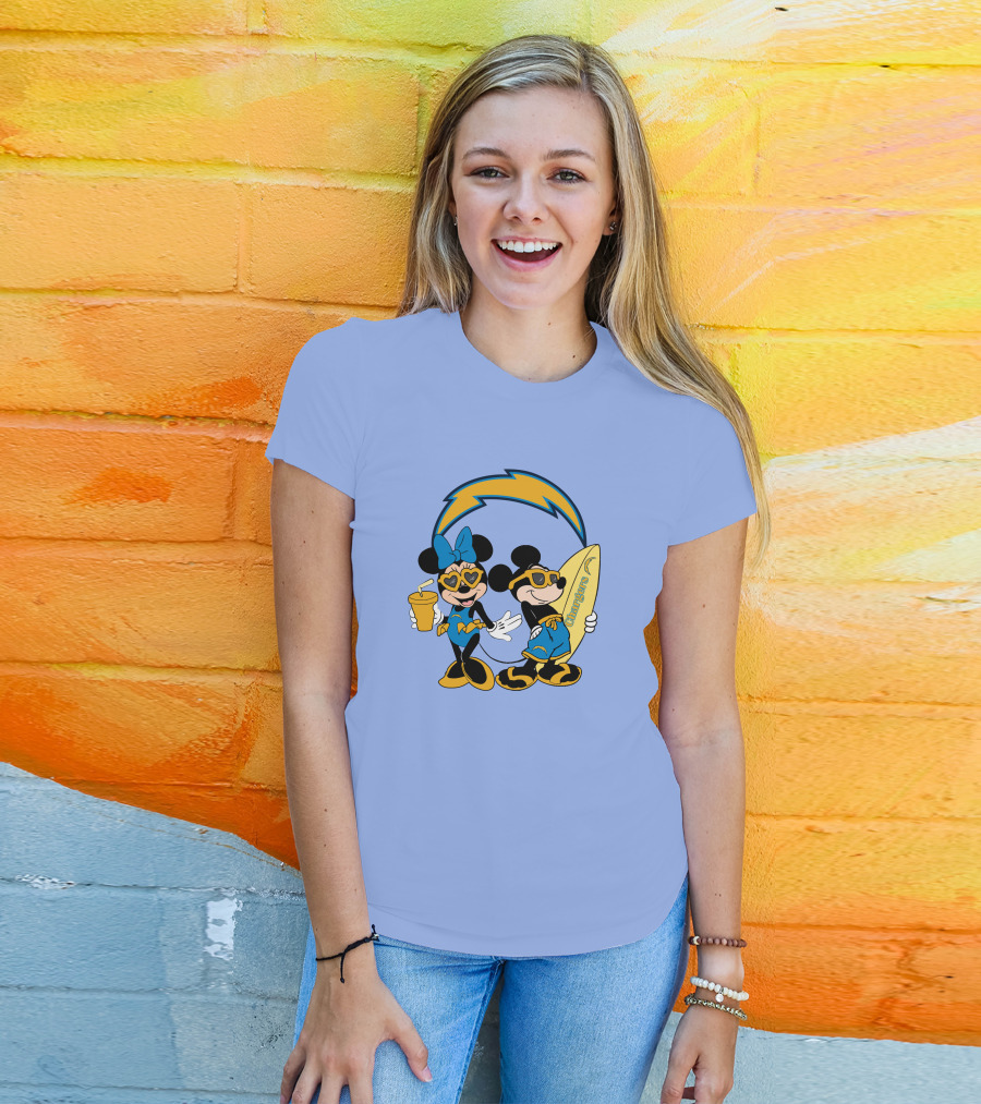 Chargers Mickey Happy Vacation Surfer Duo With Heart Sunglasses T-Shirt