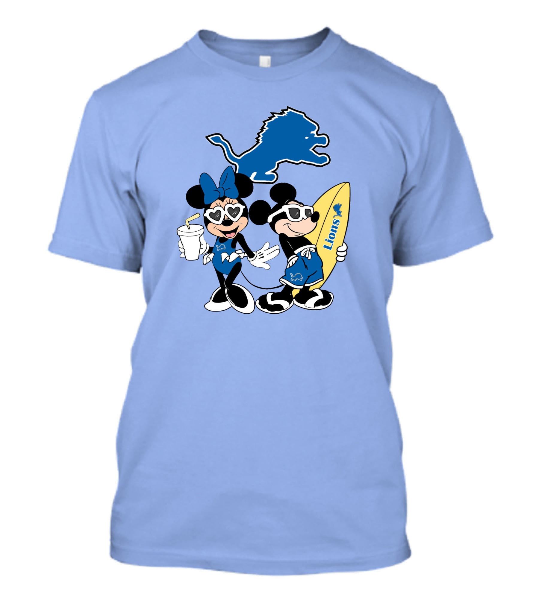 Lions Mickey And Minnie Happy Vacation With Surfboard And Drink T-Shirt