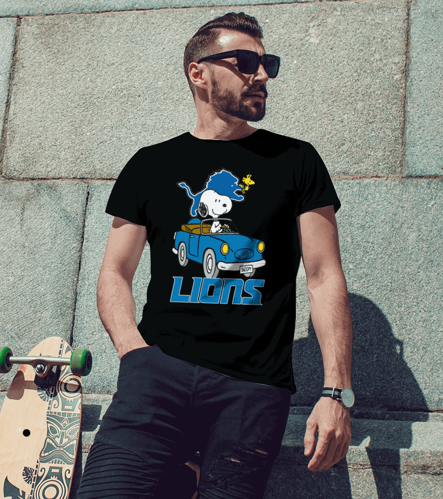 Lions Snoopy Detroit Football Ride With Woodstock T-Shirt