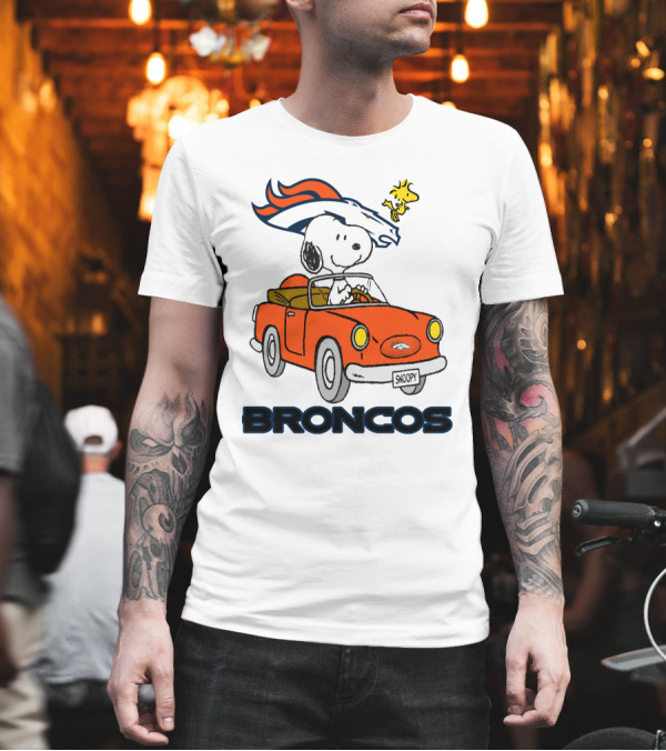 Broncos Snoopy Driving Adventure with Woodstock NFL T-Shirt Broncos Snoopy Driving Adventure with Woodstock NFL T-Shirt