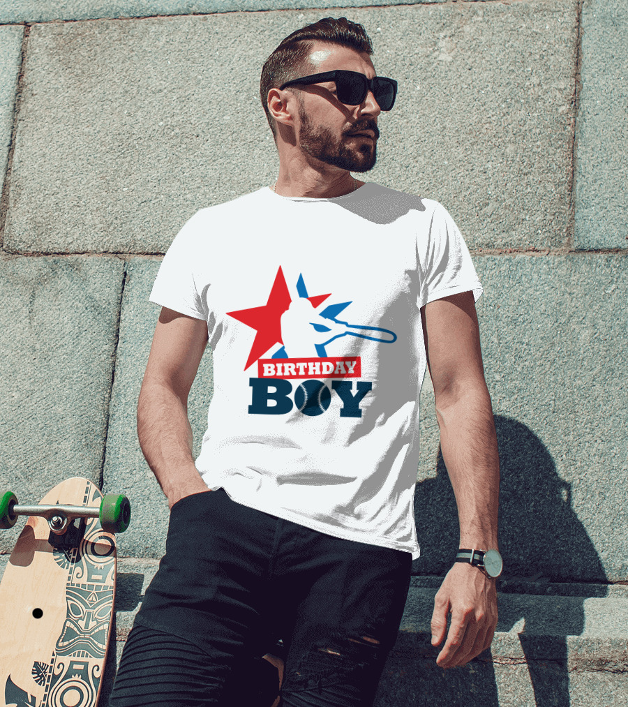 Birthday Boy Baseball Silhouette Star T-Shirt