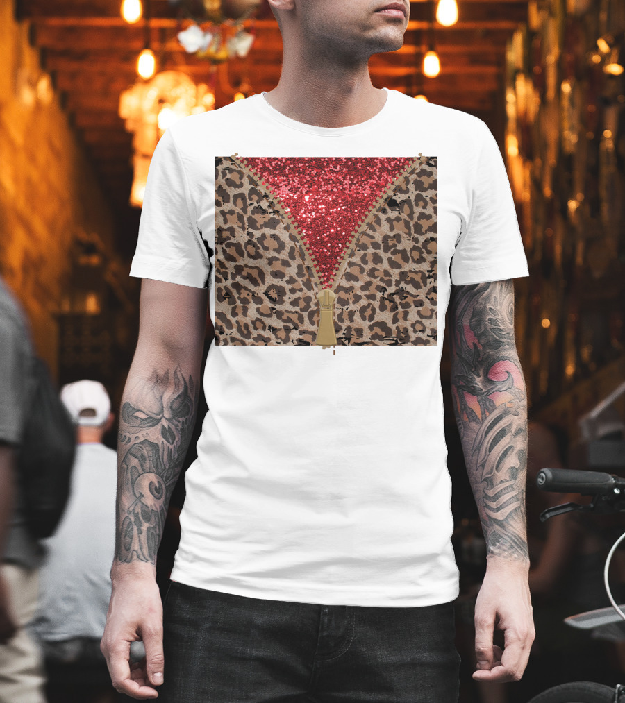 Red Faux Glitter Leopard Zipper Tumbler T-Shirt
