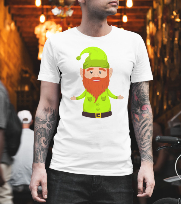 Gnome ELF Christmas Bright Green Hat Brown Belt Red Beard T-Shirt Gnome ELF Christmas Bright Green Hat Brown Belt Red Beard T-Shirt