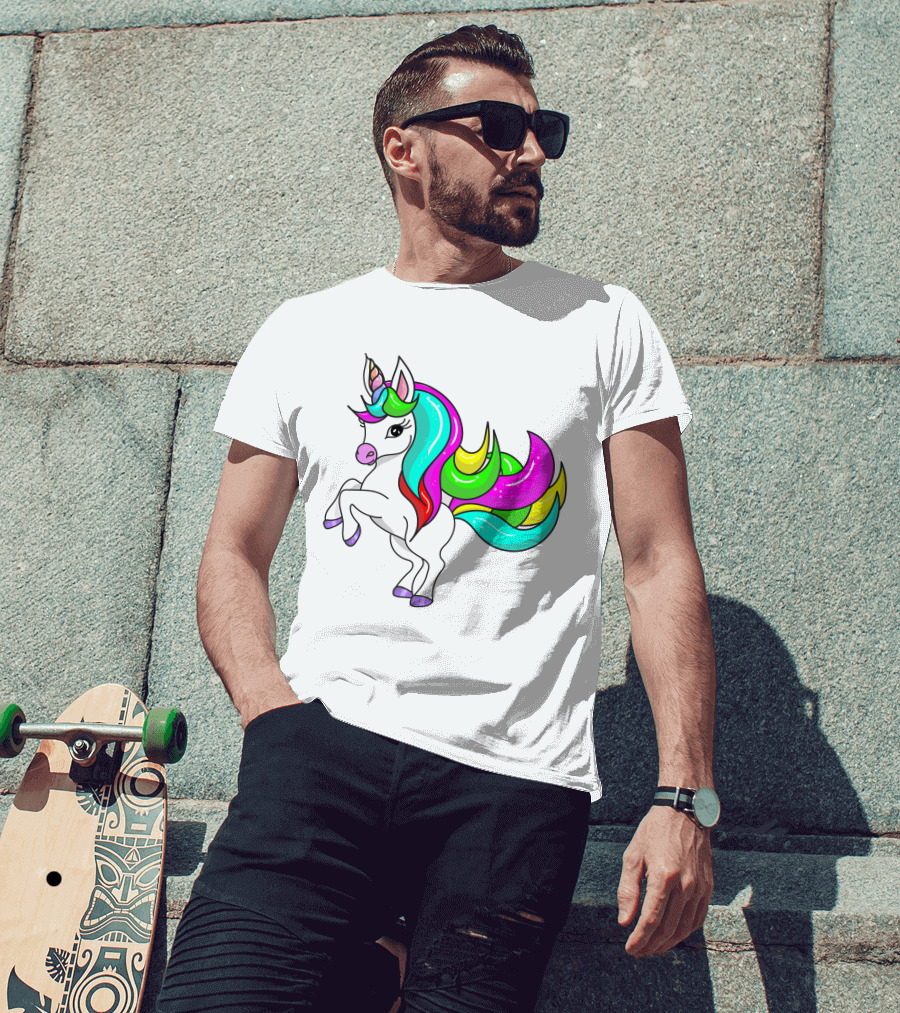 Vibrant Rainbow-Maned Unicorn Charm T-Shirt