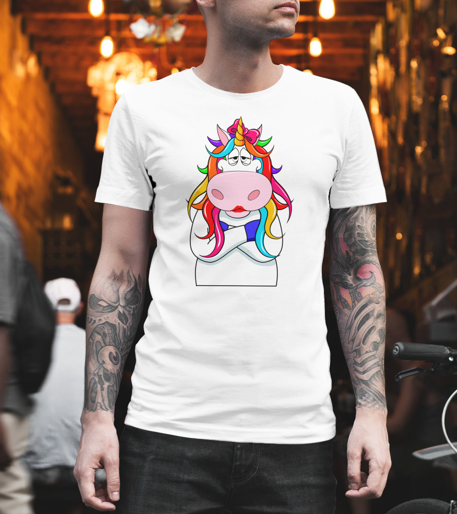Bored Unicorn With Rainbow Mane And Crossed Arms T-Shirt