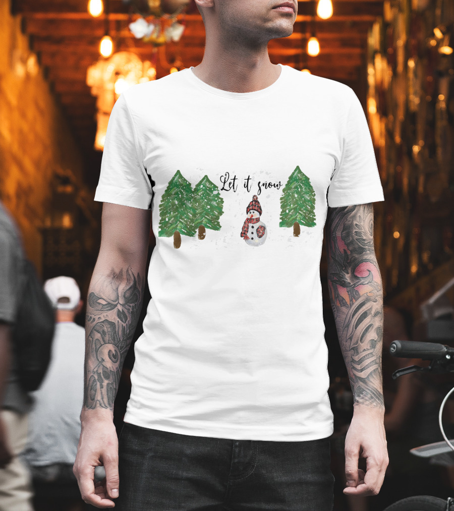 Let It Snow Watercolor Snowman and Pine Trees T-Shirt